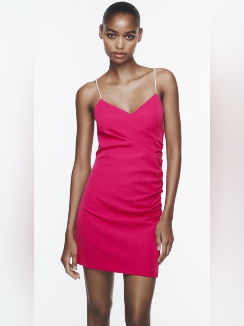 Zara Shiny Strappy Mini Dress in Pink Fuschsia